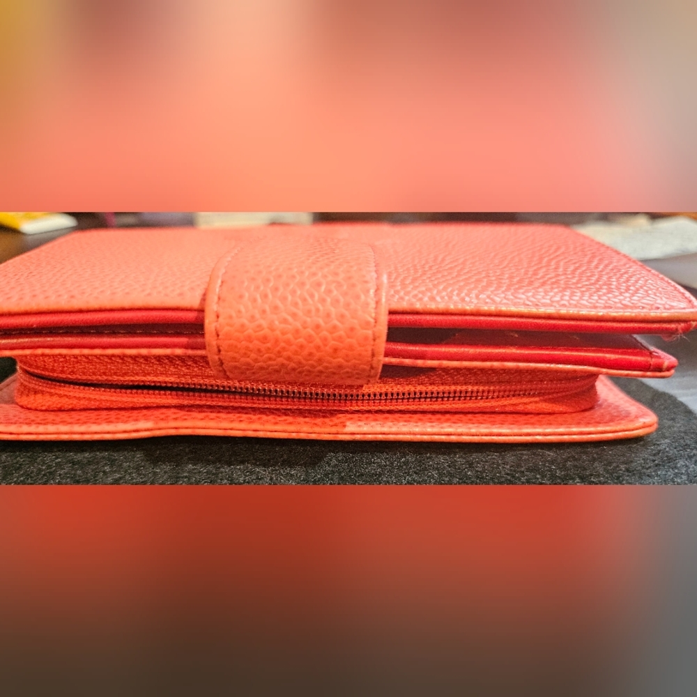 *LOW START* CHANEL TIMELESS CC ZIPPED  COMPACT CAVIAR CORAL ORANGE WALLET - Picture 5 of 6